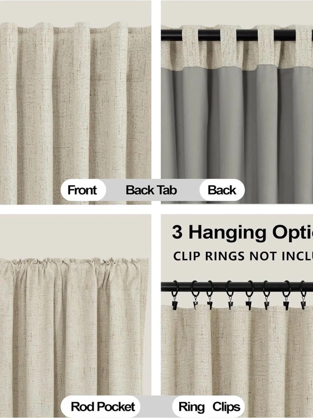 Beige Linen Blackout Curtains Drapes Living Room Light Tan Thermal 52w × 84in
